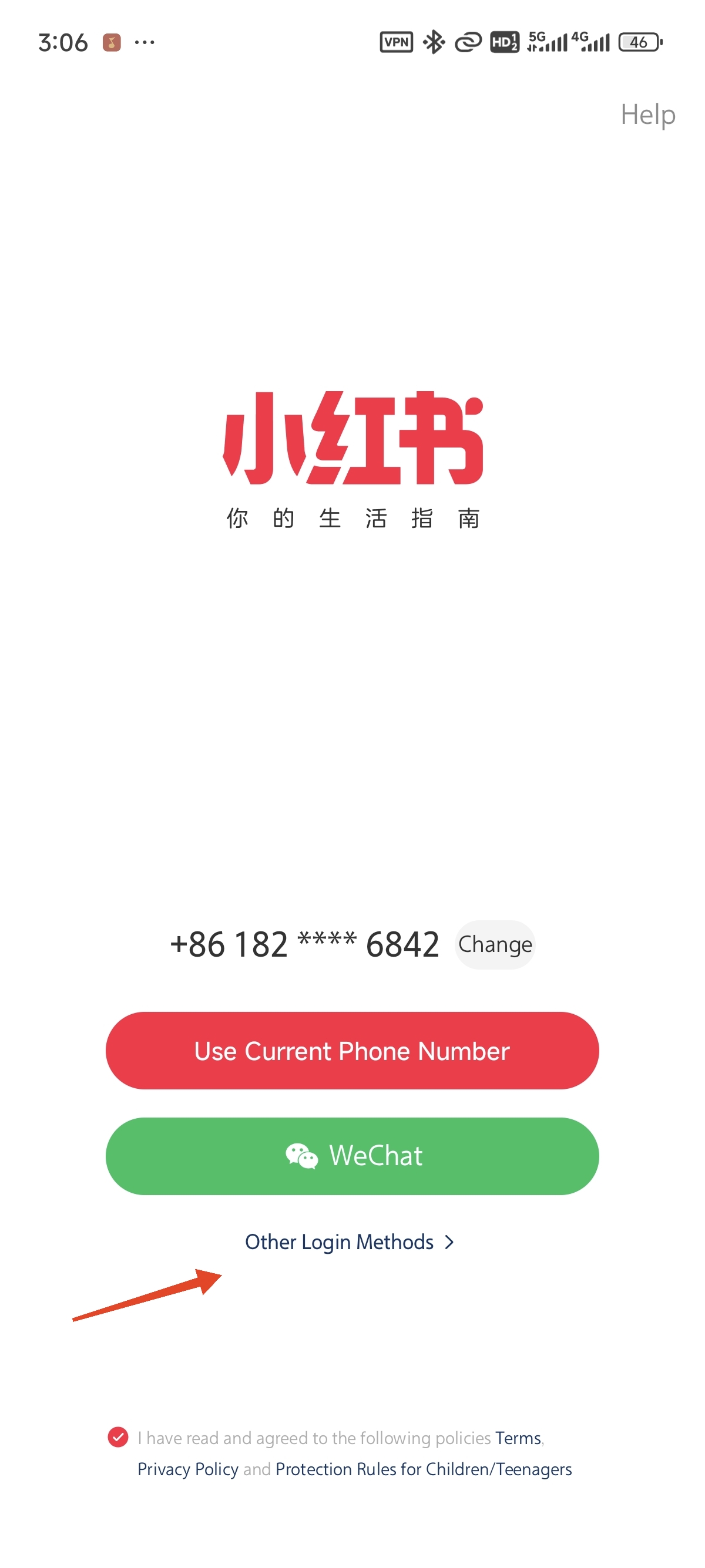 Other login methods button